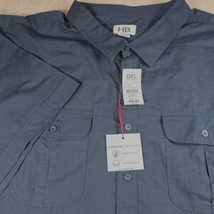 HB Harbor Bay Shirt Mens 5XL Blue Short Sleeve Button-Up Pockets Easy Care NWT